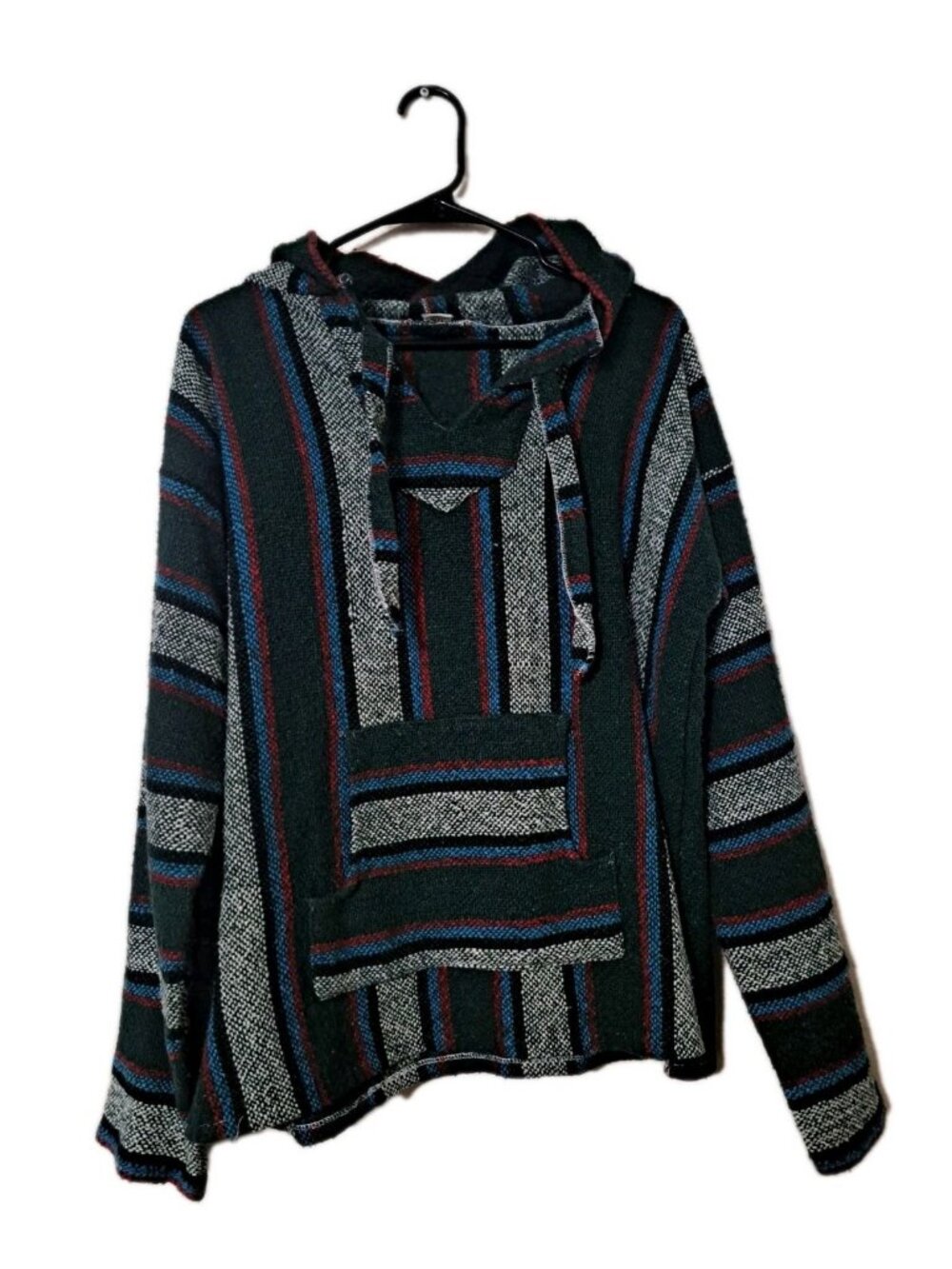 EL Paso Saddle Blanket Hoodie‎ Unisex Medium Green Blue Baja Mexican Pull Over